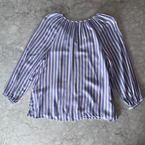 Vineyard Vines Womens Blouse Small Blue & White Striped Popover Tie Neck Tassels - Picture 5 of 7